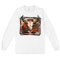 White Western Bull Skull Long Sleeve Tee - FaDigitalArtStudio