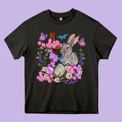 Easter Eggs And Bunny With Cross Easter Day Heavy Core Tee Designed By Howdyjamesfarm