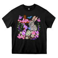 Black Easter eggs and Bunny with Cross Easter Day Heavy Core Tee - HowdyJamesFarm