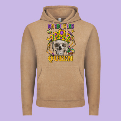 Skull Mardi Gras Queen Vintage Hoodie Designed By Fadigitalartstudio