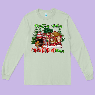 Christmas Wishes Gingerbread Kisses Long Sleeve Tee Designed By Fadigitalartstudio