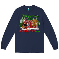 Navy christmas wishes gingerbread kisses Long Sleeve Tee - FaDigitalArtStudio