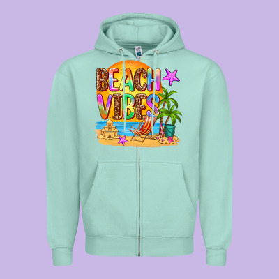 Beach Vibes Zipper Hoodie Designed By Adodesignshop