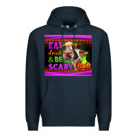 Navy eat drink and be scary cow Premium Hoodie - LillyAllenDesigns