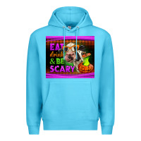 Ocean Blue eat drink and be scary cow Premium Hoodie - LillyAllenDesigns