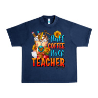 Navy Half Coffee Half Teacher Urban Heavy Tee - FaDigitalArtStudio