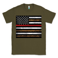 Army Green thin red line American flag leopard Classic Tee - Artiststas
