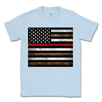 Dusty Blue thin red line American flag leopard Classic Tee - Artiststas