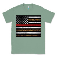 Sage thin red line American flag leopard Classic Tee - Artiststas