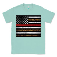 Seafoam thin red line American flag leopard Classic Tee - Artiststas