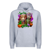 Heather Grey spooky halloween cows Premium Hoodie - LillyAllenDesigns