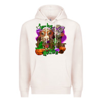 Pale Pink spooky halloween cows Premium Hoodie - LillyAllenDesigns