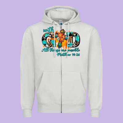 With God All Things Are Possible. Cross Zipper Hoodie Designed By Adodesignshop