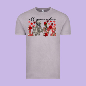 Skeleton All You Need Is Love Vintage Tee Designed By Fadigitalartstudio