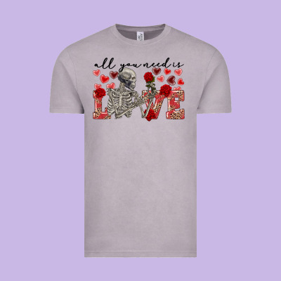 Skeleton All You Need Is Love Vintage Tee Designed By Fadigitalartstudio
