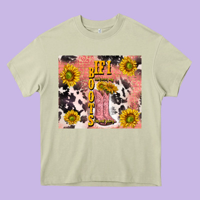 Cowgirl Boots Sunflower Heavy Core Tee Designed By Tumblerdesignbyshophia