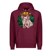 Burgundy christmas pig Premium Hoodie - LillyAllenDesigns