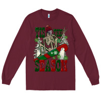 Burgundy tis the season skeleton snowboard Long Sleeve Tee - FaDigitalArtStudio