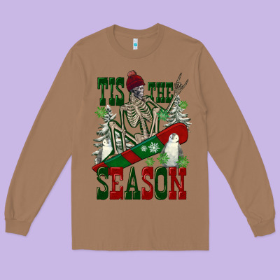 Tis The Season Skeleton Snowboard Long Sleeve Tee Designed By Fadigitalartstudio