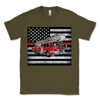 Army Green thin red line American flag fire truck Classic Tee - Artiststas