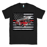 Black thin red line American flag fire truck Classic Tee - Artiststas