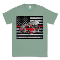 Sage thin red line American flag fire truck Classic Tee - Artiststas