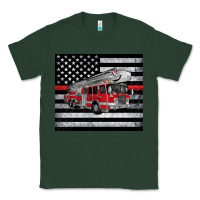 Sports Green thin red line American flag fire truck Classic Tee - Artiststas