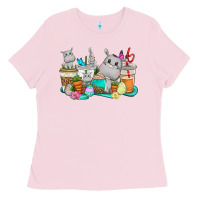 Bubblegum Pink Easter Hippopotamus coffee cups Easter Day Ladies Tee - CowGirlArtShop