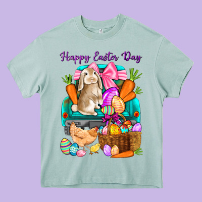 Happy Easter Day Truck Heavy Core Tee Designed By Howdyjamesfarm