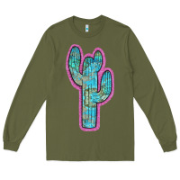 Army Green Western Turquoise Cactus Long Sleeve Tee - RanaPortraitStore