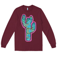 Burgundy Western Turquoise Cactus Long Sleeve Tee - RanaPortraitStore