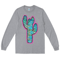 Heather Grey Western Turquoise Cactus Long Sleeve Tee - RanaPortraitStore