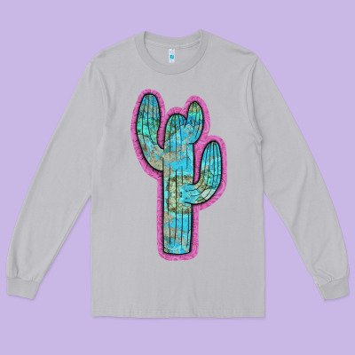 Western Turquoise Cactus Long Sleeve Tee Designed By Ranaportraitstore