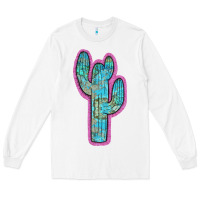 White Western Turquoise Cactus Long Sleeve Tee - RanaPortraitStore