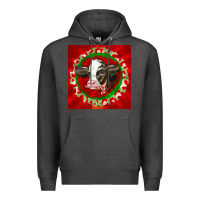 Charcoal Heather christmas holstein calf face Premium Hoodie - LillyAllenDesigns