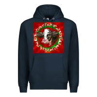 Navy christmas holstein calf face Premium Hoodie - LillyAllenDesigns