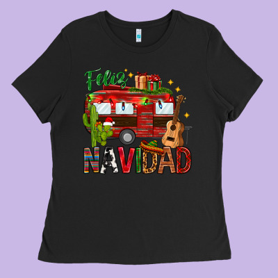 Feliz Navidad Christmas Mexico Ladies Tee Designed By Howdyjamesfarm