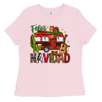 Bubblegum Pink Feliz Navidad Christmas Mexico Ladies Tee - HowdyJamesFarm