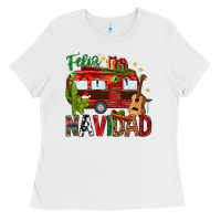 White Feliz Navidad Christmas Mexico Ladies Tee - HowdyJamesFarm