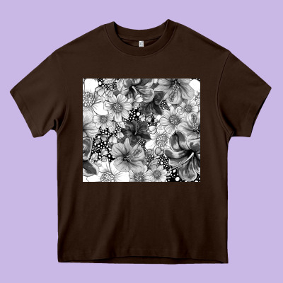 Black And White Floral Heavy Core Tee Designed By Tumblerdesignbyshophia