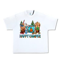 White Happy Camper Coffee Cups Urban Heavy Tee - FaDigitalArtStudio