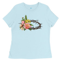 Baby Blue Crown of thorns floral Easter Ladies Tee - CowGirlArtShop