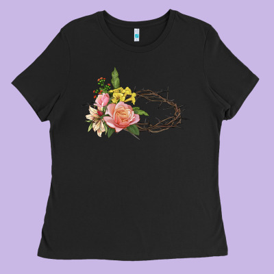 Crown Of Thorns Floral Easter Ladies Tee Designed By Cowgirlartshop