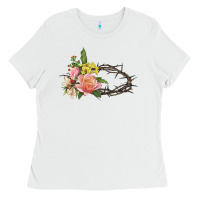White Crown of thorns floral Easter Ladies Tee - CowGirlArtShop