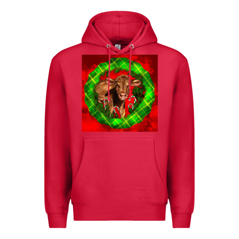 Christmas Red Angus Calf Premium Hoodie by LillyAllenDesigns | Teevron