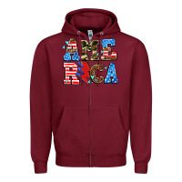 Burgundy america with heart Zipper Hoodie - AdoDesignShop