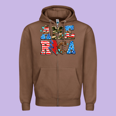 America With Heart Zipper Hoodie Designed By Adodesignshop
