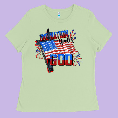 One Nation Under God 4th Of July Ladies Tee Designed By Cowgirlartshop