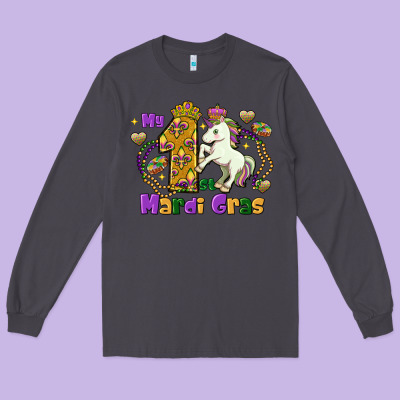 My First Mardi Gras Unicorn Long Sleeve Tee Designed By Fadigitalartstudio