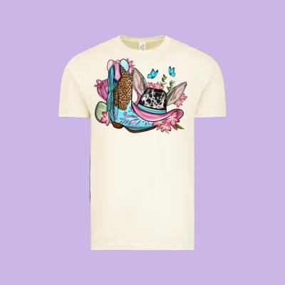 Easter Cowboy Boots Hat Vintage Tee Designed By Oliviacreatesart